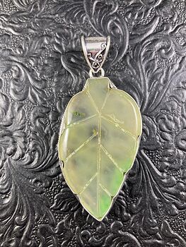 Large Green Dendritic Agate Carved Leaf Crystal Stone Jewelry Pendant #UEP9prNnsGk