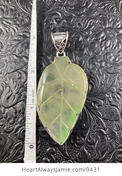 Large Green Dendritic Agate Carved Leaf Crystal Stone Jewelry Pendant - #UEP9prNnsGk-3
