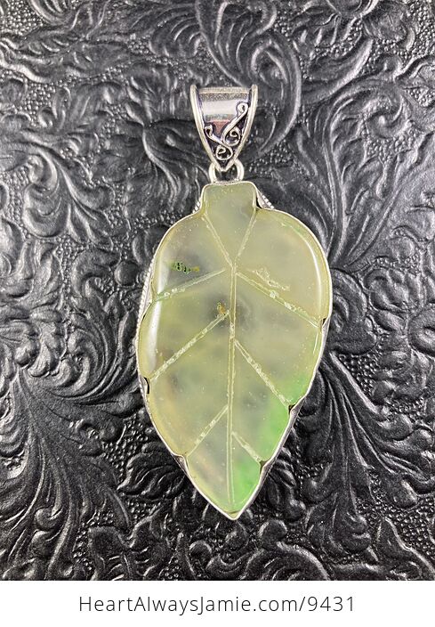 Large Green Dendritic Agate Carved Leaf Crystal Stone Jewelry Pendant - #UEP9prNnsGk-1