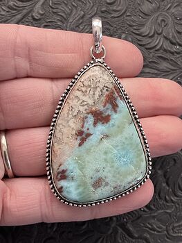 Large Natural Beige Green Blue and Red Larimar Stone Jewelry Crystal Pendant #D8dhM7HLnLM