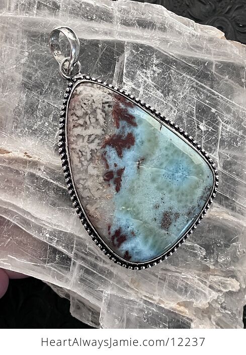 Large Natural Beige Green Blue and Red Larimar Stone Jewelry Crystal Pendant - #D8dhM7HLnLM-4