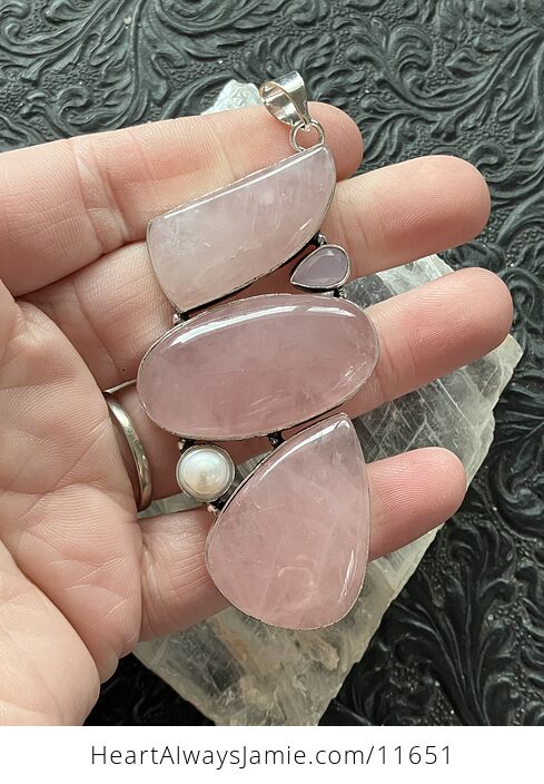 Large Pearl Chalcedony and Rose Quartz Crystal Stone Jewelry Pendant - #9qMVu8Z3Vm0-2