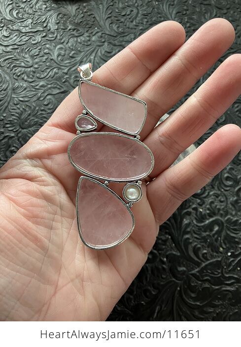 Large Pearl Chalcedony and Rose Quartz Crystal Stone Jewelry Pendant - #9qMVu8Z3Vm0-8