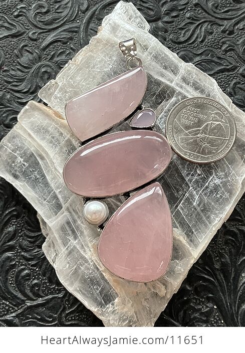Large Pearl Chalcedony and Rose Quartz Crystal Stone Jewelry Pendant - #9qMVu8Z3Vm0-7