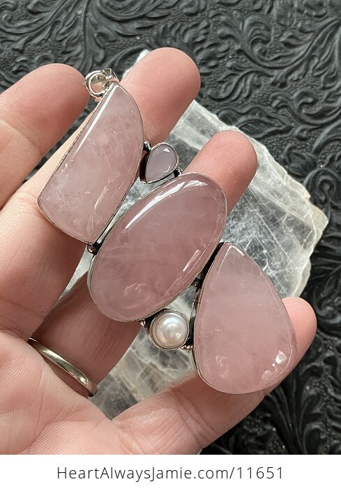 Large Pearl Chalcedony and Rose Quartz Crystal Stone Jewelry Pendant - #9qMVu8Z3Vm0-3