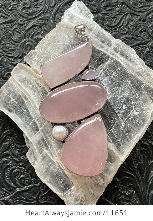 Large Pearl Chalcedony and Rose Quartz Crystal Stone Jewelry Pendant - #9qMVu8Z3Vm0-1