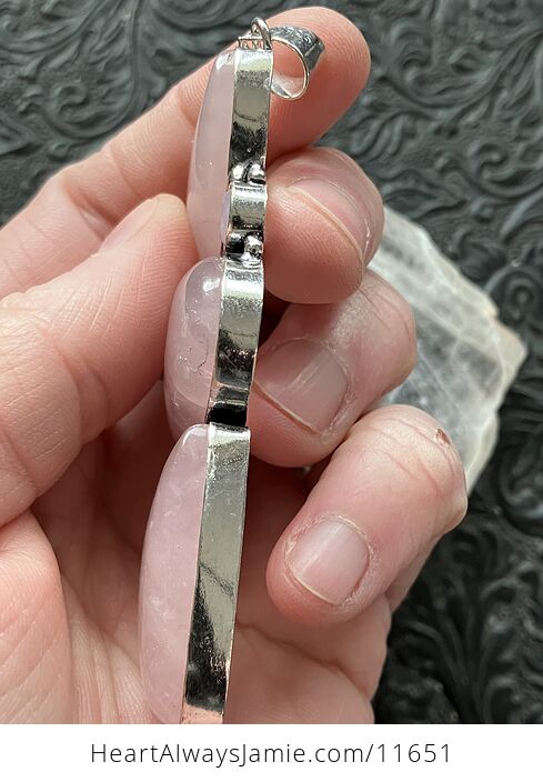 Large Pearl Chalcedony and Rose Quartz Crystal Stone Jewelry Pendant - #9qMVu8Z3Vm0-5