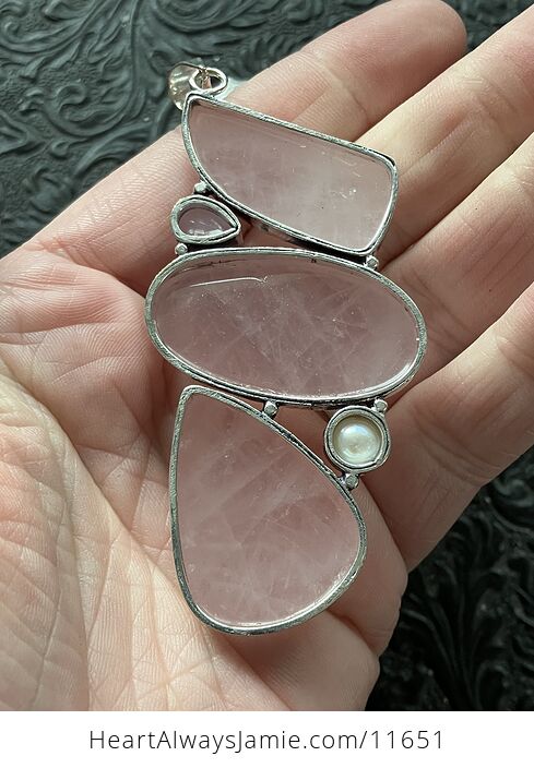 Large Pearl Chalcedony and Rose Quartz Crystal Stone Jewelry Pendant - #9qMVu8Z3Vm0-6