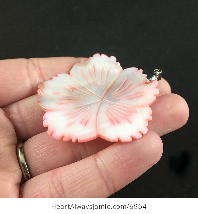 Large Pink Carved Flower Shell Pendant - #fJ14TNoV60A-3