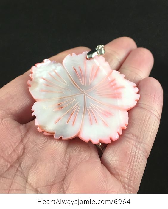 Large Pink Carved Flower Shell Pendant - #fJ14TNoV60A-2