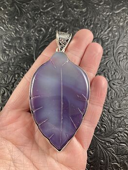 Large Purple Chalcedony Agate Carved Leaf Crystal Stone Jewelry Pendant #zk08arCAVR8