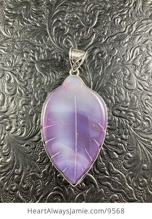 Large Purple Chalcedony Agate Carved Leaf Crystal Stone Jewelry Pendant - #zk08arCAVR8-2