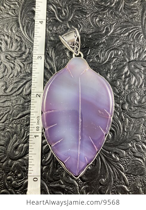 Large Purple Chalcedony Agate Carved Leaf Crystal Stone Jewelry Pendant - #zk08arCAVR8-6