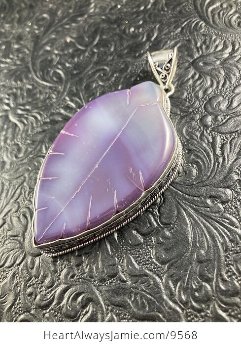 Large Purple Chalcedony Agate Carved Leaf Crystal Stone Jewelry Pendant - #zk08arCAVR8-3
