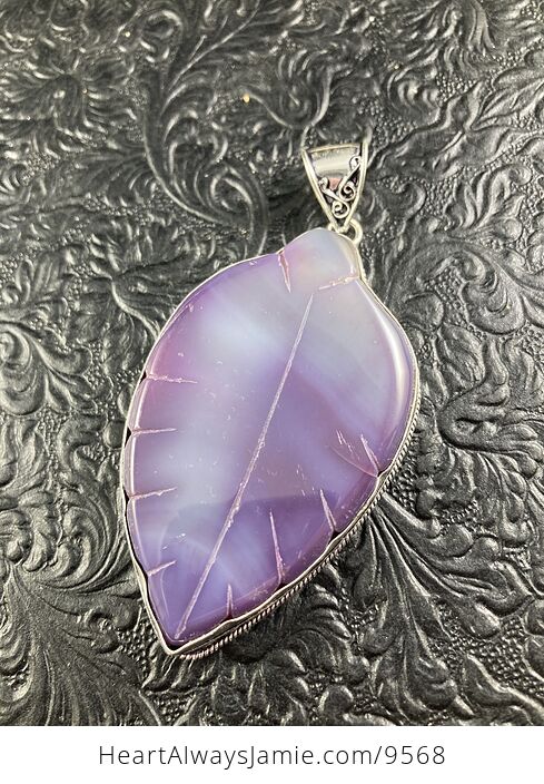 Large Purple Chalcedony Agate Carved Leaf Crystal Stone Jewelry Pendant - #zk08arCAVR8-5