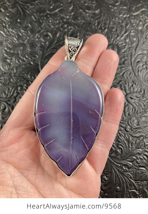 Large Purple Chalcedony Agate Carved Leaf Crystal Stone Jewelry Pendant - #zk08arCAVR8-1
