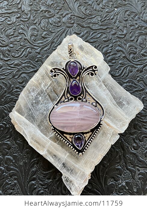 Large Rose Quartz and Amethyst Crystal Stone Jewelry Pendant - #kfuUFbbpd14-1