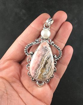 Large Stunning Natural Argentine Rhodochrosite Stone and Pearl Pendant Jewelry #l3AfY5r2q8c
