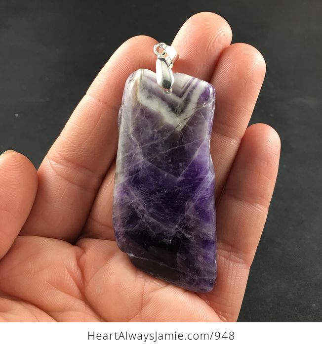 Large Stunning Purple and White Chevron Amethyst Stone Pendant Necklace - #4U2j0oEquSk-2