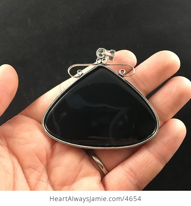 Large Triangular Black Onyx Agate Stone Jewelry Pendant - #TeTDP3xukOc-6