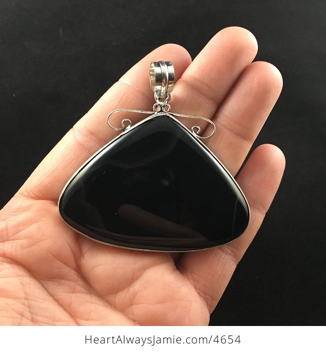 Large Triangular Black Onyx Agate Stone Jewelry Pendant - #TeTDP3xukOc-1