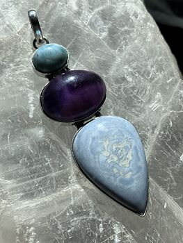 Larimar Amethyst and Blue Owyhee Opal Crystal Stone Jewelry Pendant Discounted #kkB337P6SHc