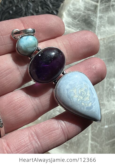 Larimar Amethyst and Blue Owyhee Opal Crystal Stone Jewelry Pendant Discounted - #kkB337P6SHc-7