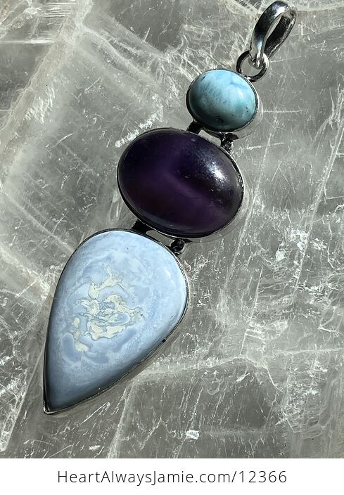 Larimar Amethyst and Blue Owyhee Opal Crystal Stone Jewelry Pendant Discounted - #kkB337P6SHc-5