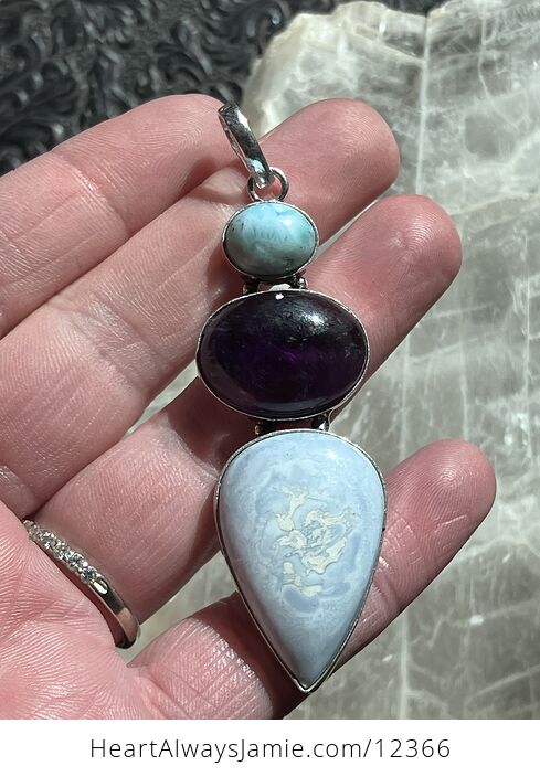 Larimar Amethyst and Blue Owyhee Opal Crystal Stone Jewelry Pendant Discounted - #kkB337P6SHc-6