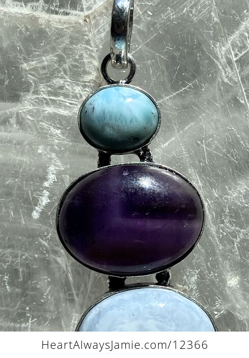 Larimar Amethyst and Blue Owyhee Opal Crystal Stone Jewelry Pendant Discounted - #kkB337P6SHc-4