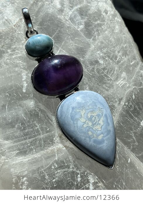 Larimar Amethyst and Blue Owyhee Opal Crystal Stone Jewelry Pendant Discounted - #kkB337P6SHc-1