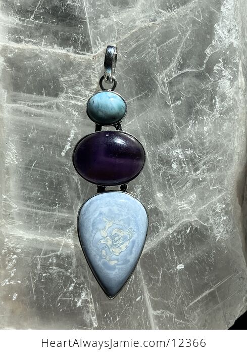 Larimar Amethyst and Blue Owyhee Opal Crystal Stone Jewelry Pendant Discounted - #kkB337P6SHc-2