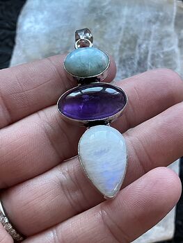 Larimar Amethyst and Rainbow Moonstone Pendant Crystal Stone Jewelry #8Xj0DAkHSFw