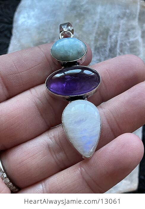 Larimar Amethyst and Rainbow Moonstone Pendant Crystal Stone Jewelry - #8Xj0DAkHSFw-1