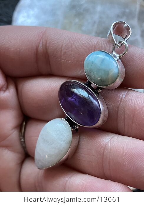 Larimar Amethyst and Rainbow Moonstone Pendant Crystal Stone Jewelry - #8Xj0DAkHSFw-4