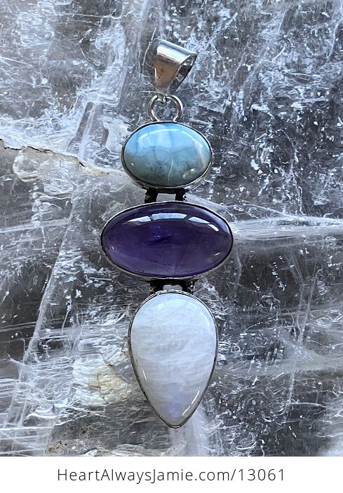 Larimar Amethyst and Rainbow Moonstone Pendant Crystal Stone Jewelry - #8Xj0DAkHSFw-6