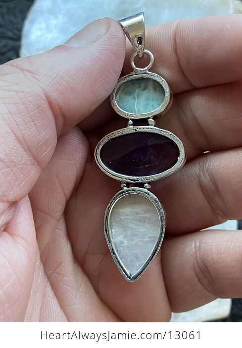 Larimar Amethyst and Rainbow Moonstone Pendant Crystal Stone Jewelry - #8Xj0DAkHSFw-5