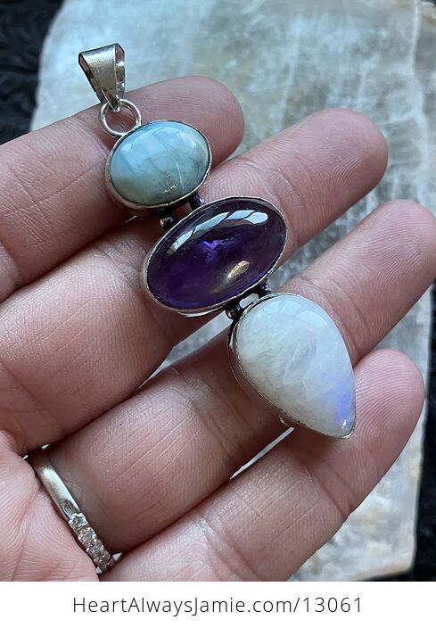 Larimar Amethyst and Rainbow Moonstone Pendant Crystal Stone Jewelry - #8Xj0DAkHSFw-3