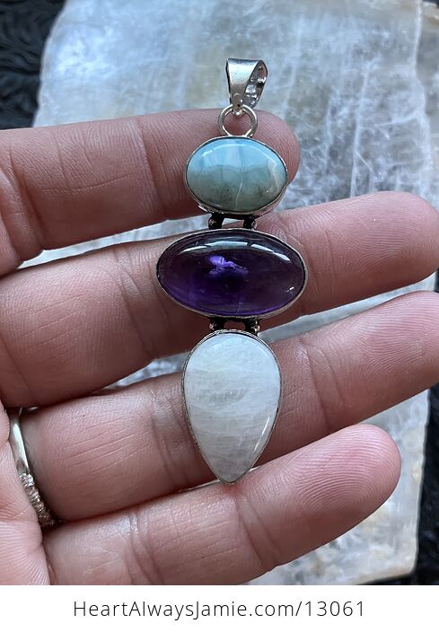 Larimar Amethyst and Rainbow Moonstone Pendant Crystal Stone Jewelry - #8Xj0DAkHSFw-2