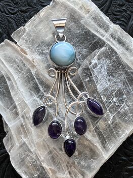 Larimar and Amethyst Stone Swirl Crystal Pendant Jewelry #GhYsNgiuy8Y