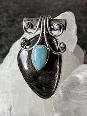 Larimar and Hypersthene Stone Crystal Jewelry Pendant #y0rbrgcDYZw