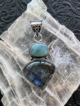 Larimar and Labradorite Crystal Stone Jewelry Pendant #Uo2P2g0EPsk