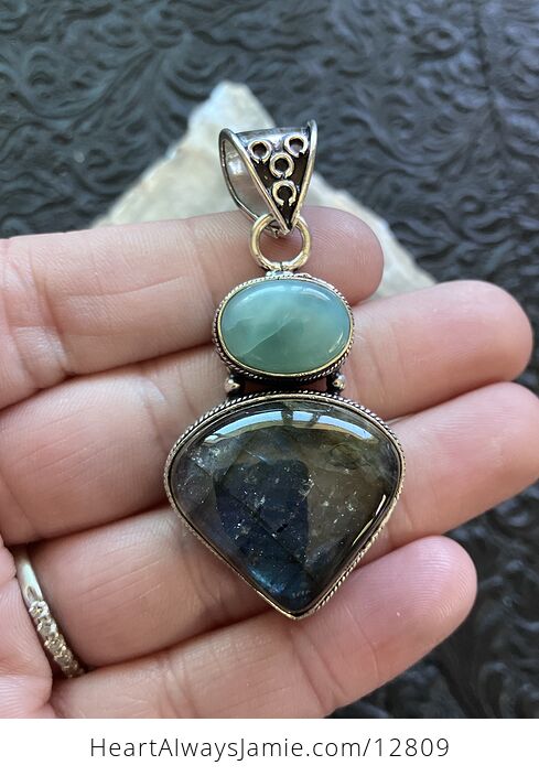 Larimar and Labradorite Crystal Stone Jewelry Pendant - #Uo2P2g0EPsk-2