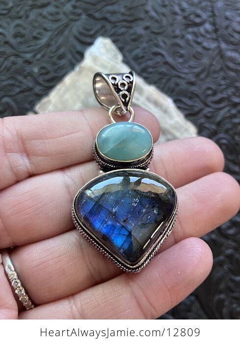 Larimar and Labradorite Crystal Stone Jewelry Pendant - #Uo2P2g0EPsk-3