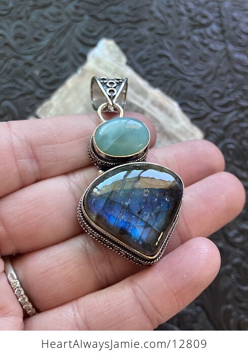 Larimar and Labradorite Crystal Stone Jewelry Pendant - #Uo2P2g0EPsk-7