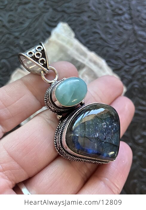 Larimar and Labradorite Crystal Stone Jewelry Pendant - #Uo2P2g0EPsk-4