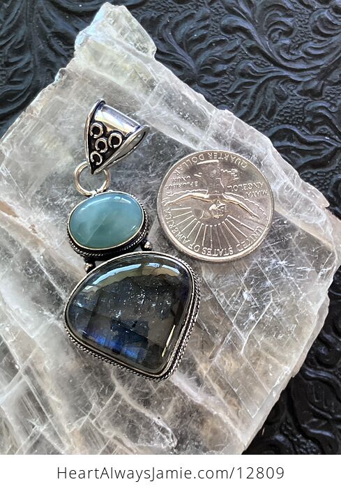 Larimar and Labradorite Crystal Stone Jewelry Pendant - #Uo2P2g0EPsk-8