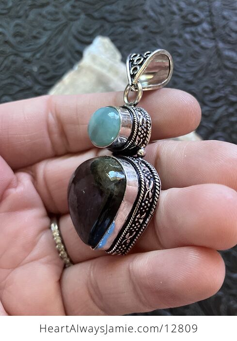 Larimar and Labradorite Crystal Stone Jewelry Pendant - #Uo2P2g0EPsk-5