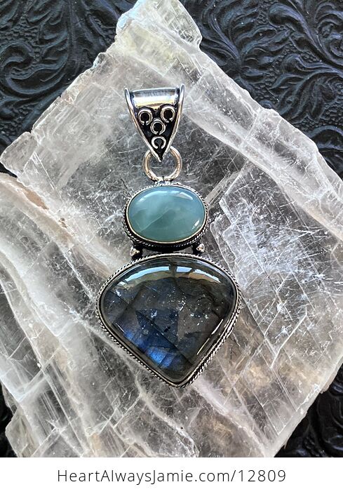 Larimar and Labradorite Crystal Stone Jewelry Pendant - #Uo2P2g0EPsk-1