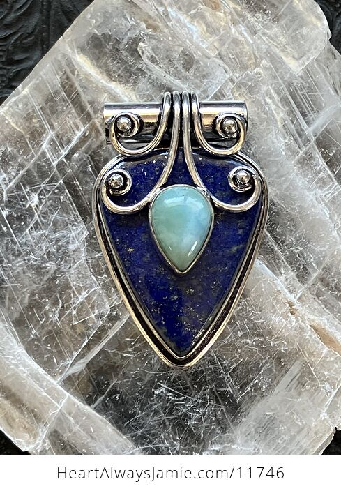 Larimar and Lapis Lazuli Crystal Gemstone Pendant Charm - #fyC7VijhHPA-1